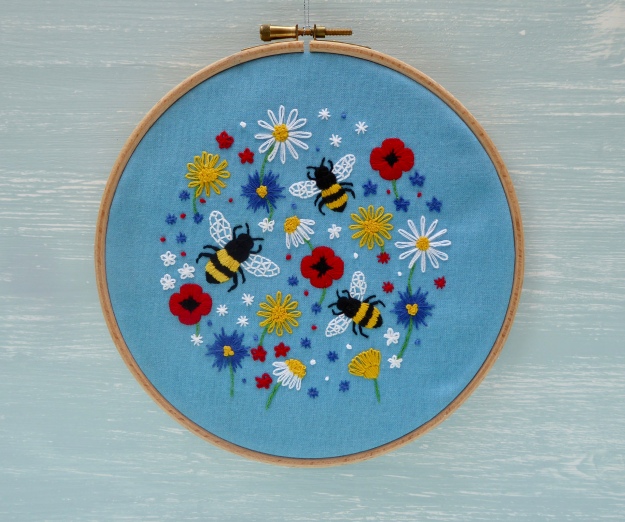 Bee and wildflower embroidery